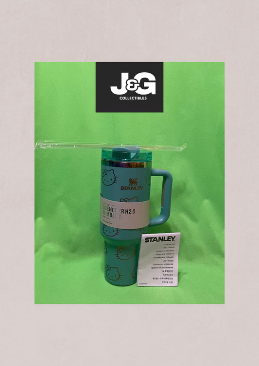 Stanley Quencher H2.0 40 Oz Hello Kitty Tumbler Torquise and Rainbow